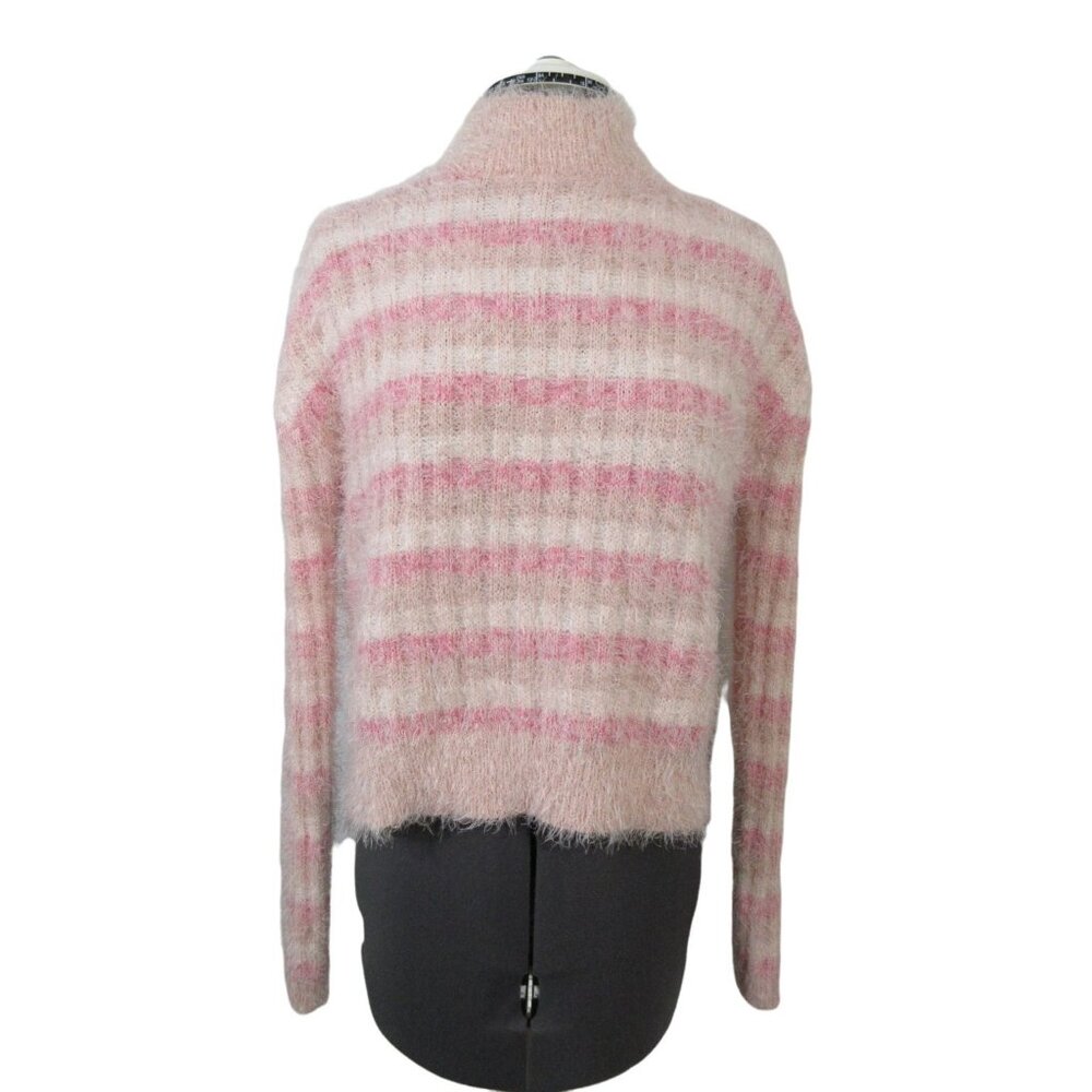 Candie's cozy and soft  pink striped fuzzy mock neck‎ sweater